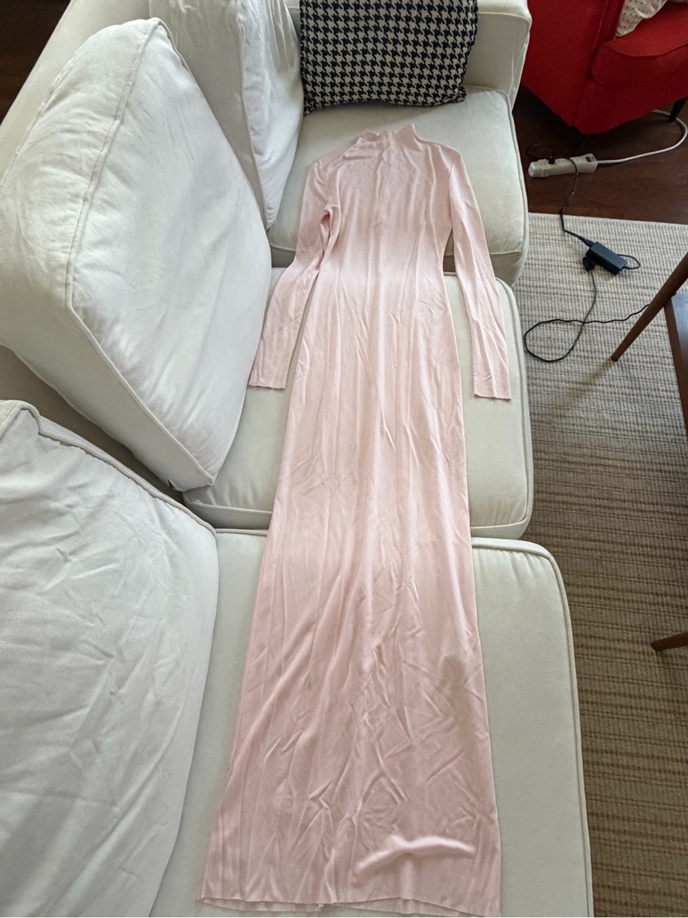 KHAITE Long Sleeve Mock Neck Maxi Dress Light Pink XS